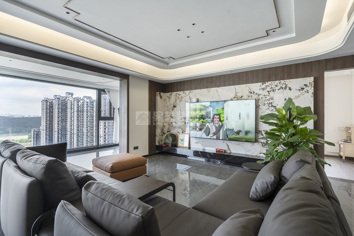 春江明月270平新中式客厅装修实景