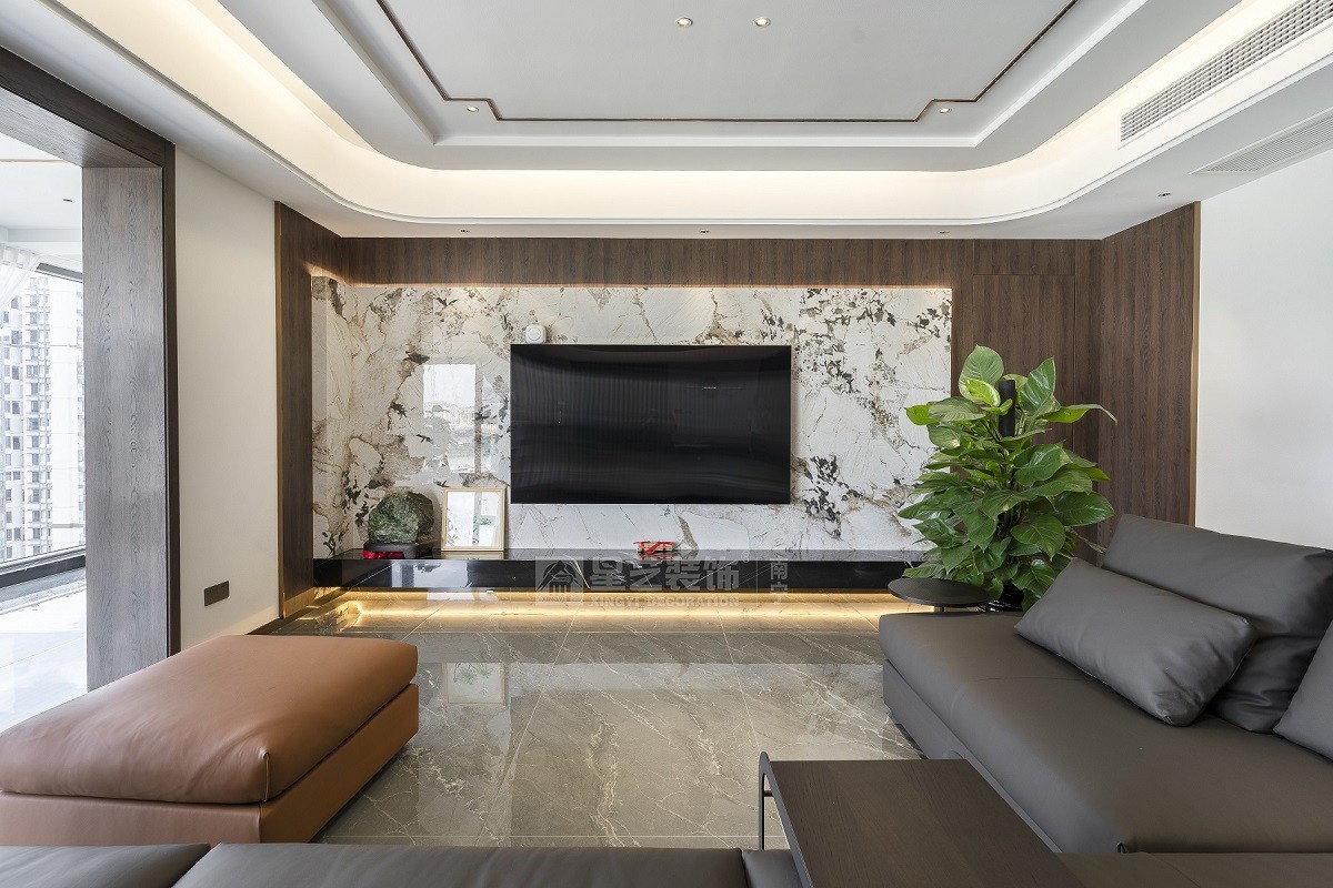 春江明月270平新中式客厅装修实景