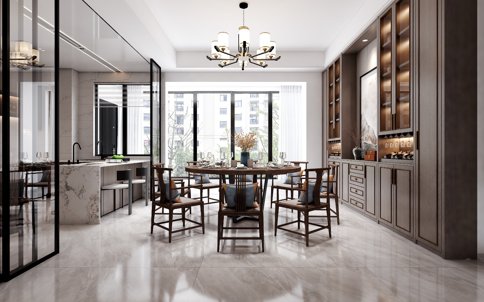 保利君悦湾285平新中式餐厅装修效果图