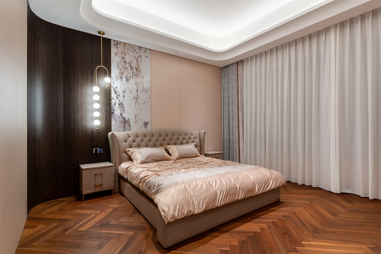 嘉和城依云湾800平现代轻奢卧室装修完工实景图