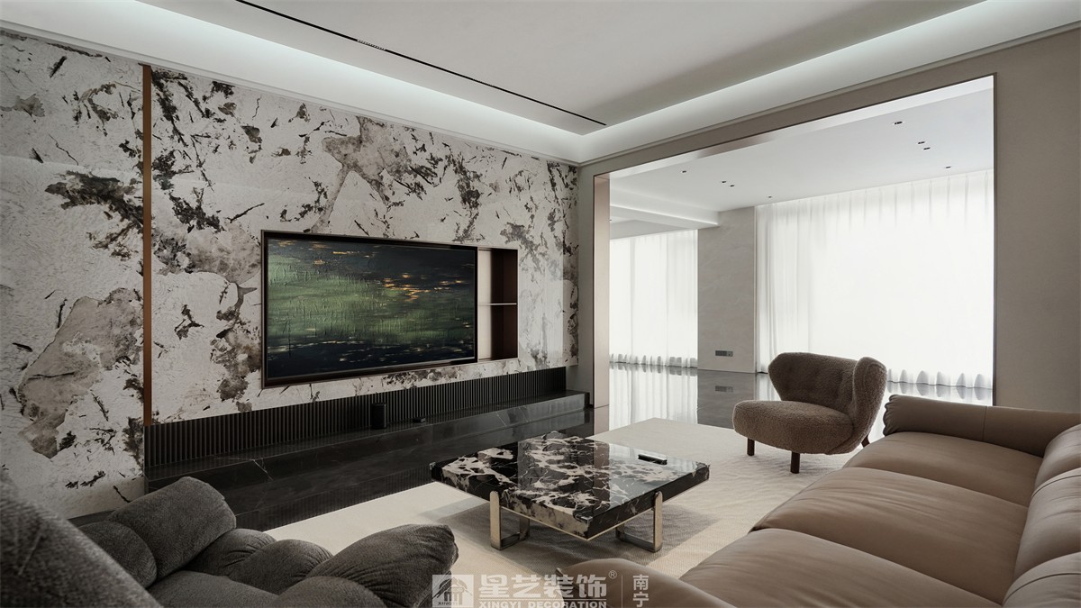 保利君悦湾200平轻奢客厅装修完工实景图