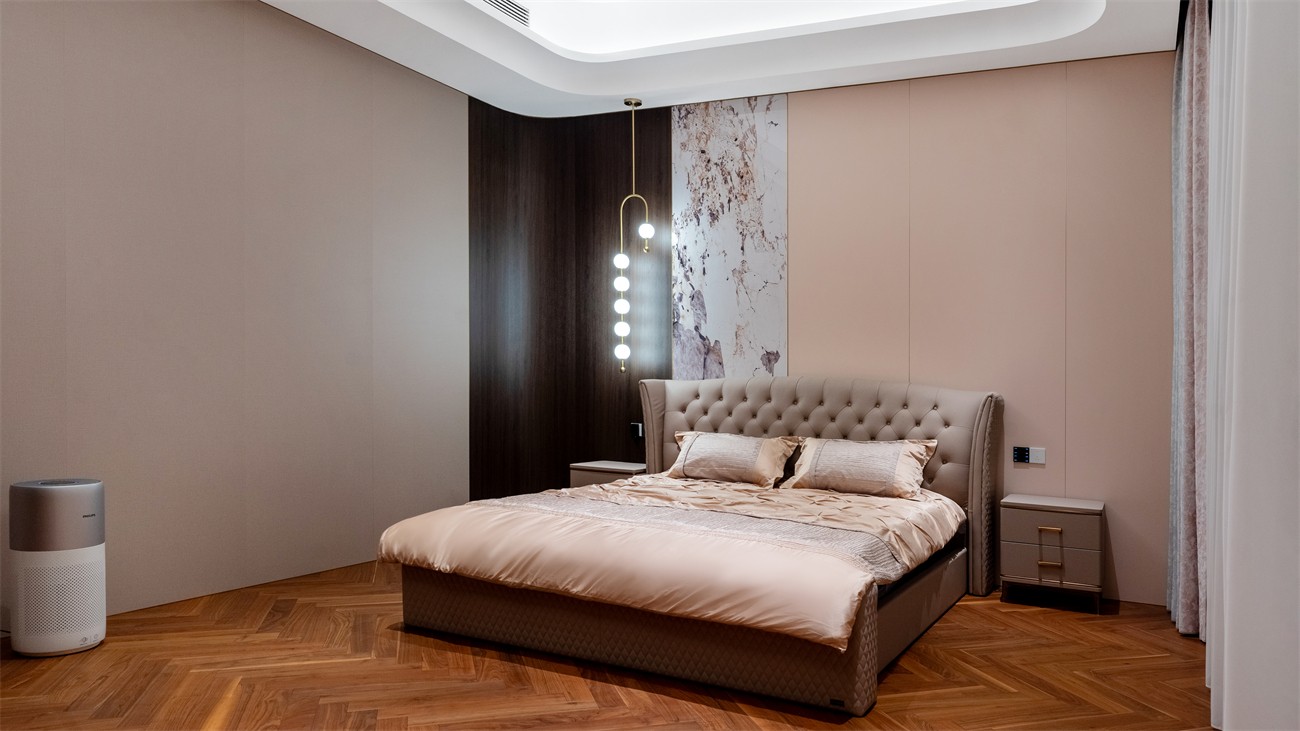 嘉和城依云湾800平现代轻奢卧室装修完工实景图