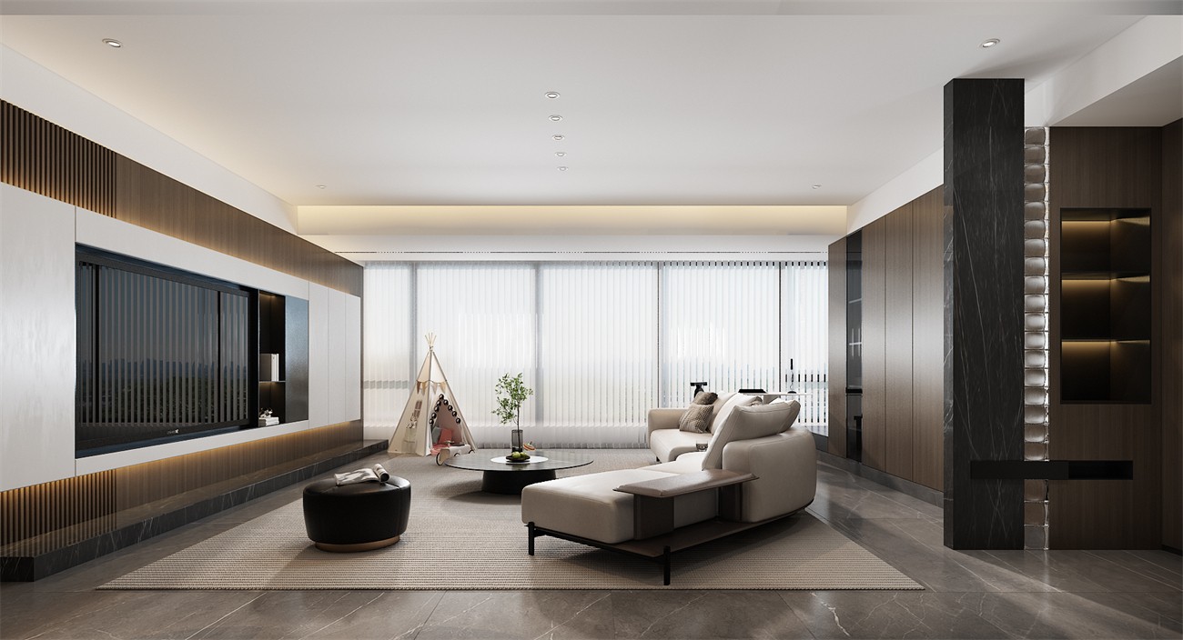 保利冠江墅143平意式轻奢客厅装修效果图