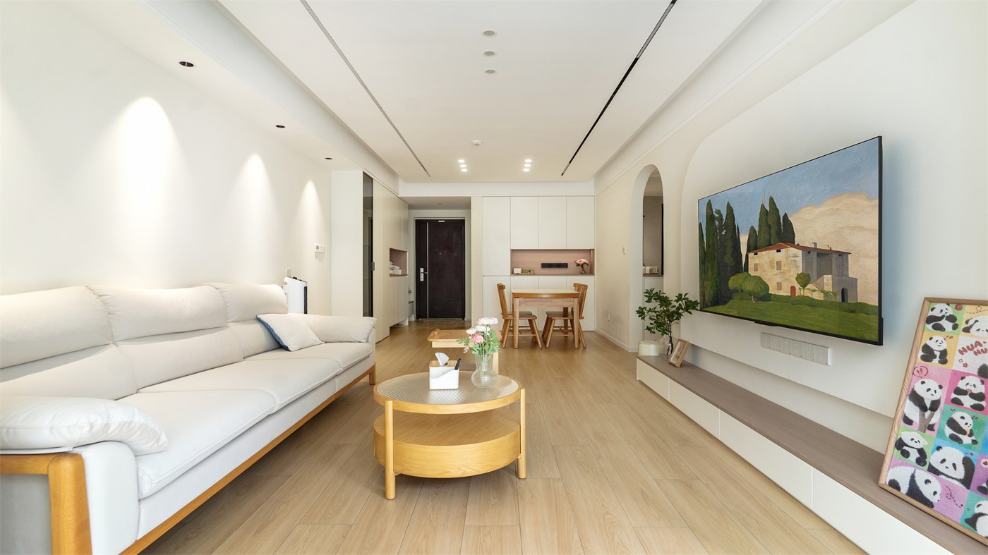 保利领秀广场75平奶油风客厅装修实景图