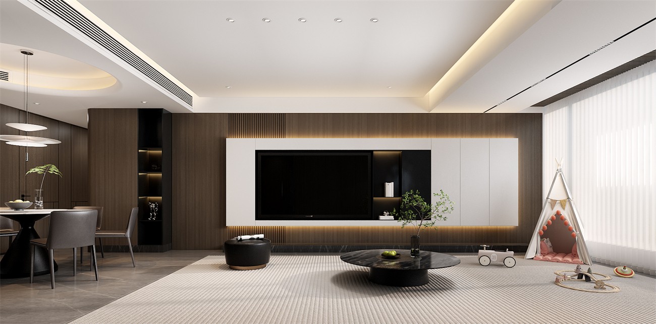 保利冠江墅143平意式轻奢客厅装修效果图