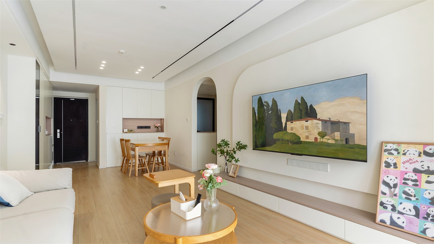 保利领秀广场75平奶油风客厅装修实景图