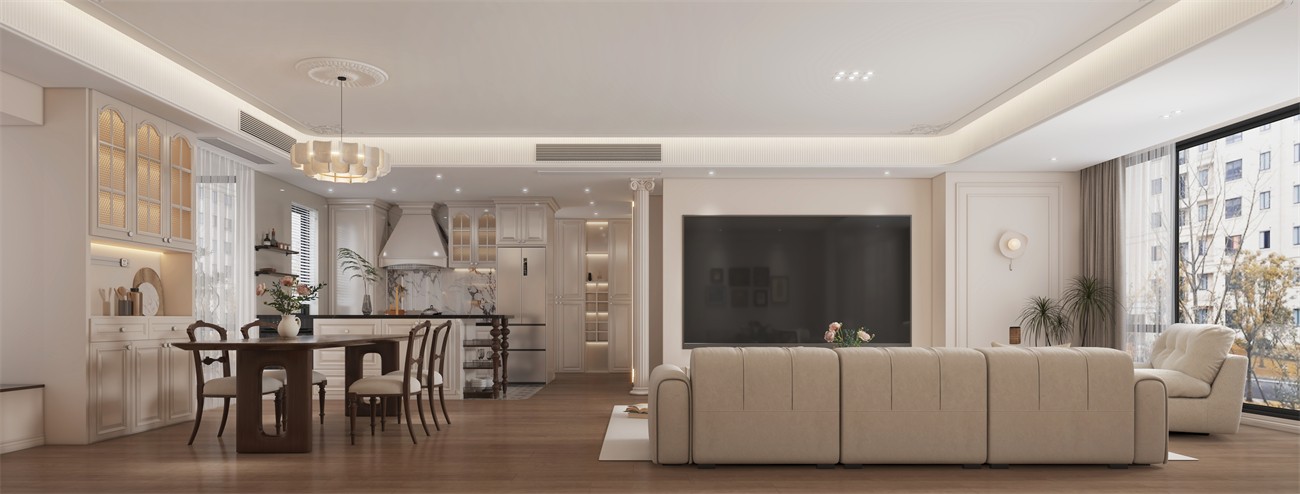 建发缦云147平法式风格客餐厅装修效果图