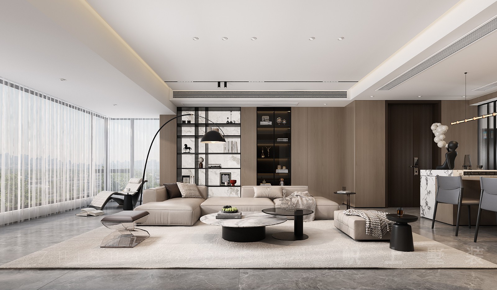 冠江墅143平意式轻奢客厅装修效果图