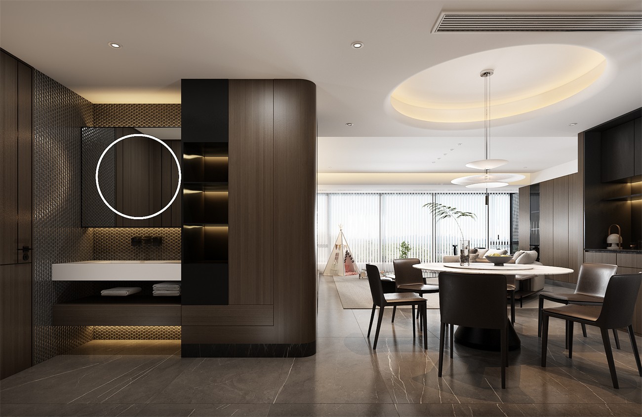 保利冠江墅143平意式轻奢餐厅装修效果图