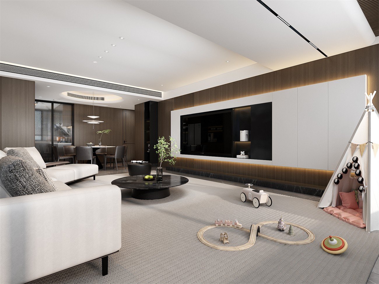 保利冠江墅143平意式轻奢客厅装修效果图