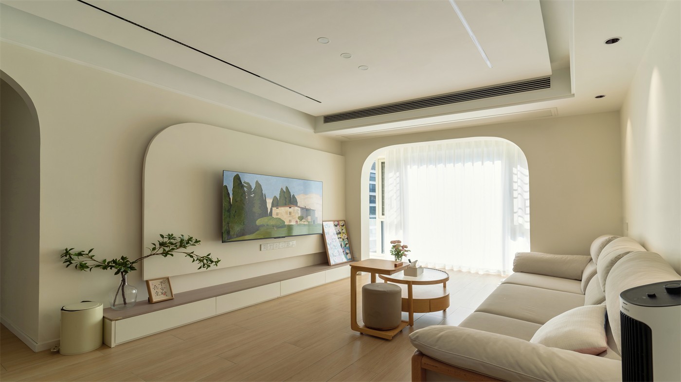 保利领秀广场75平奶油风客厅装修实景图