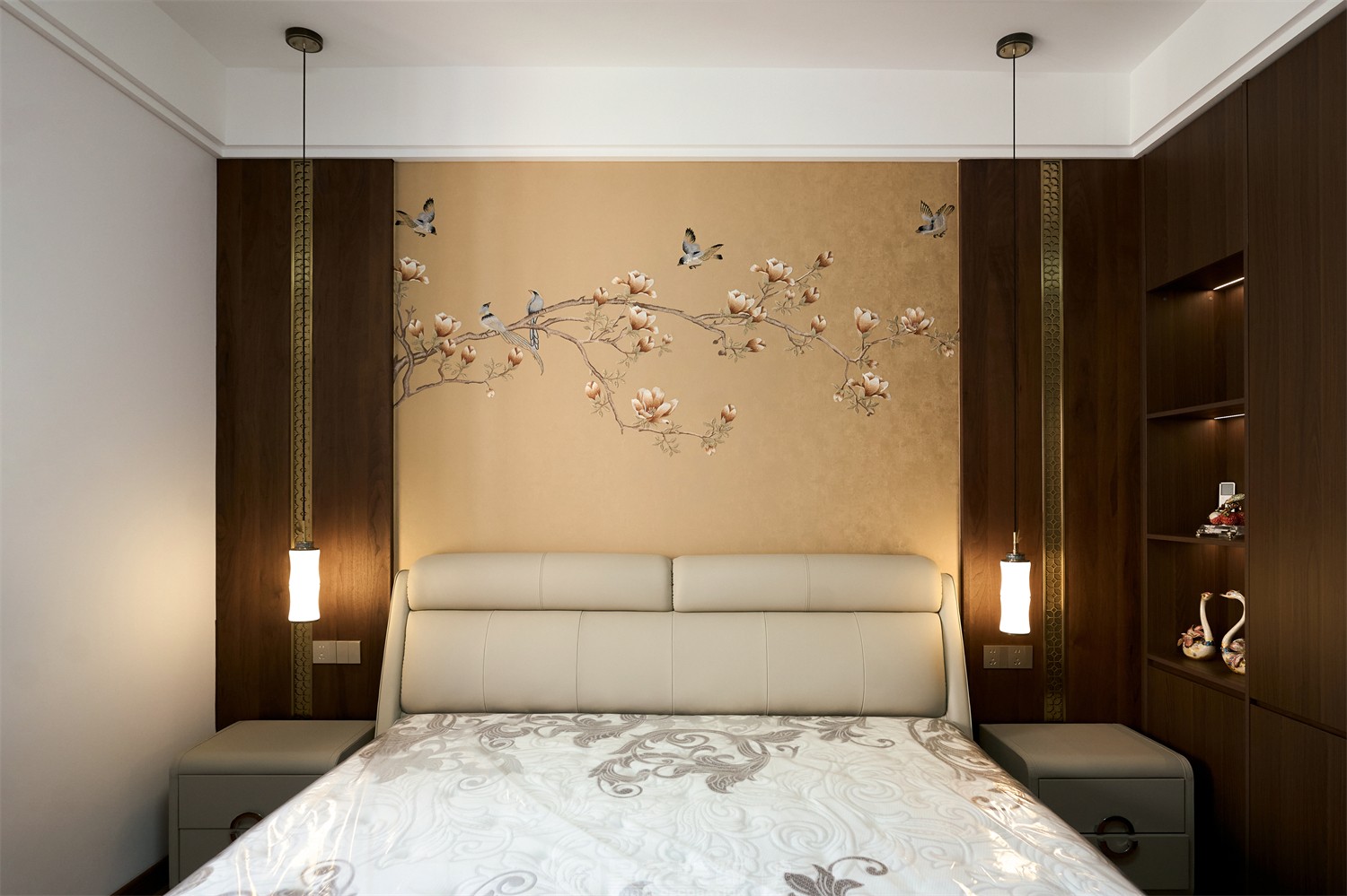 东方皇城260平简约中式卧室完工装修实景图