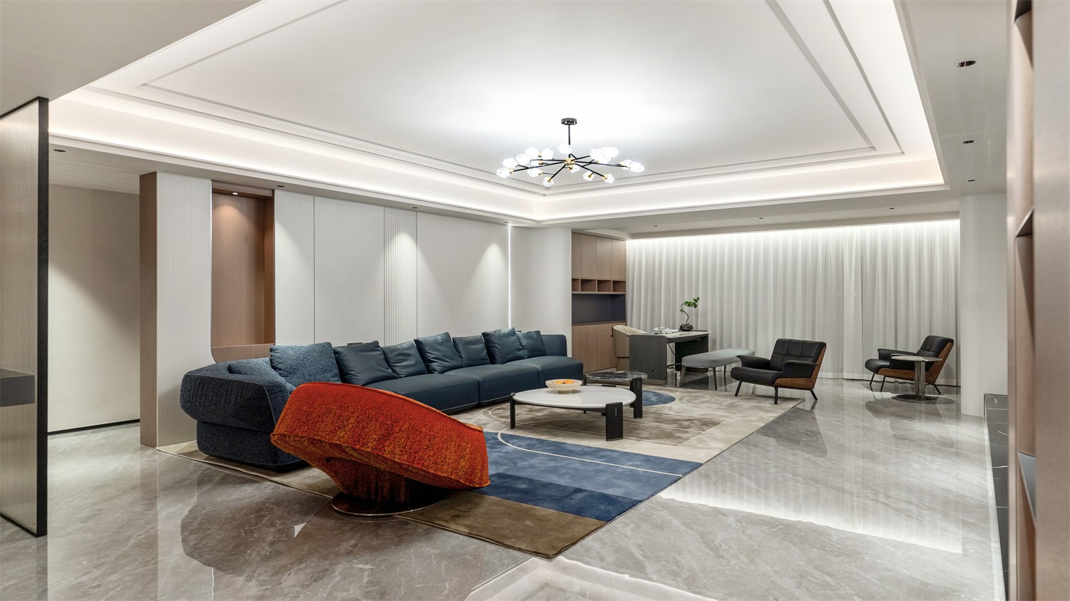 龙光玖珑湖271平现代风格客厅装修实景图