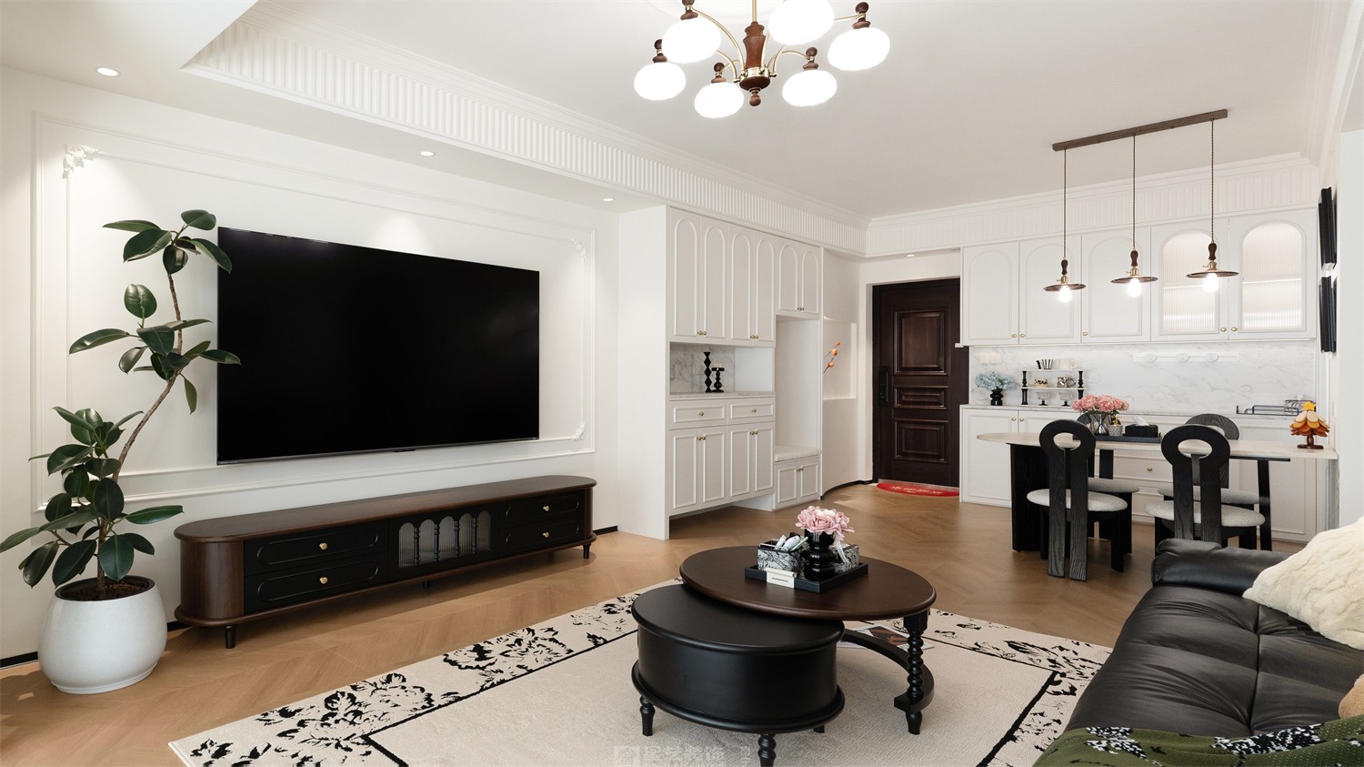 东方尊府118平中古风客厅装修完工实景图