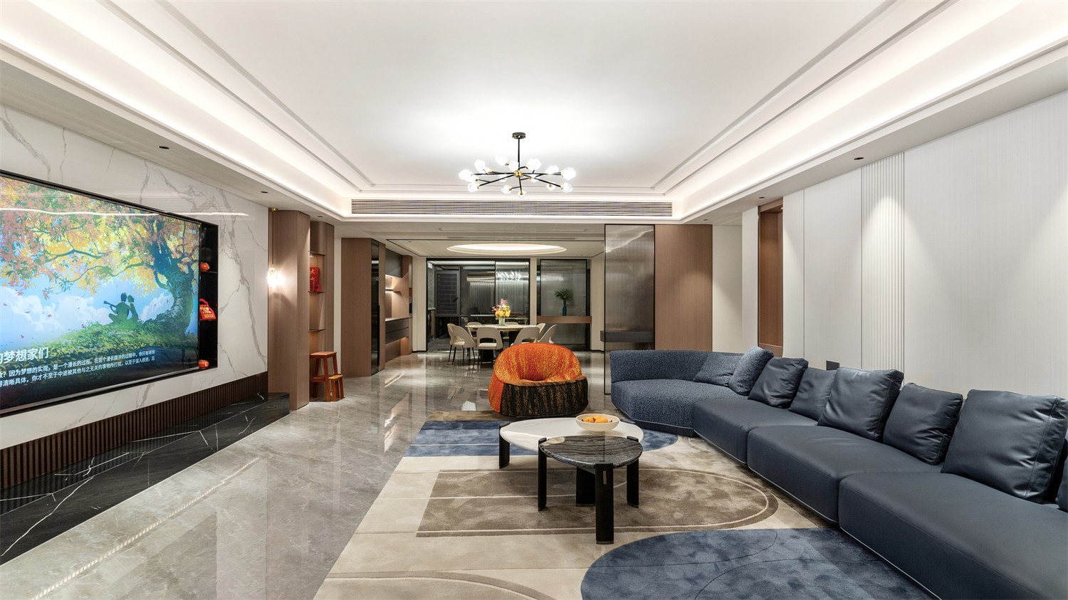 龙光玖珑湖271平现代风格客厅装修实景图