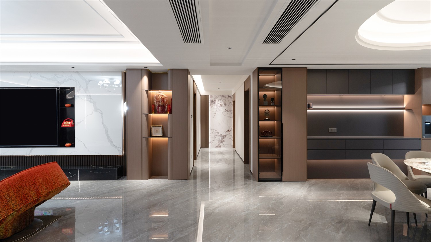 龙光玖珑湖271平现代风格客厅装修实景图