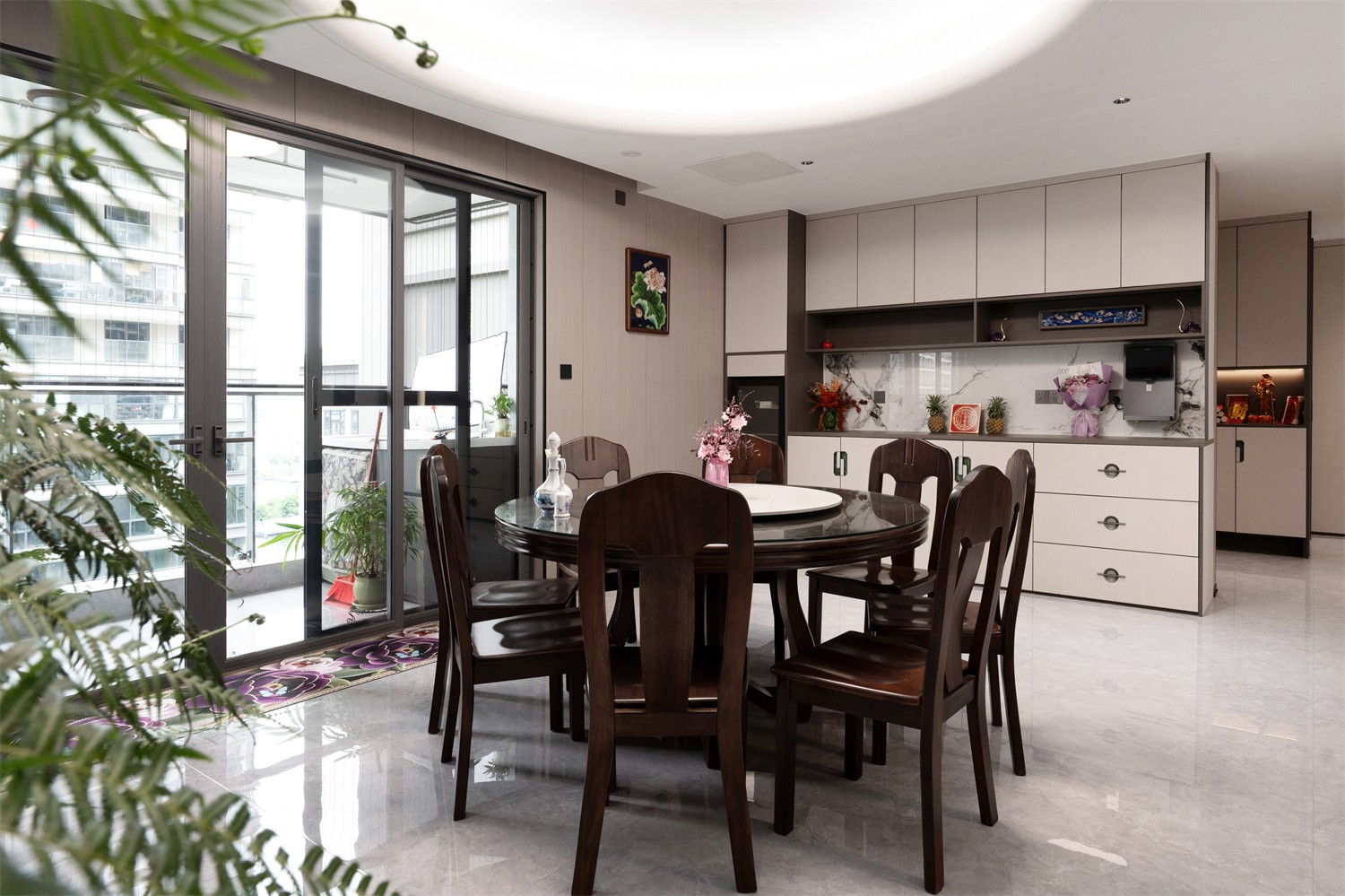 建发缦云210平新中式餐厅装修完工实景图